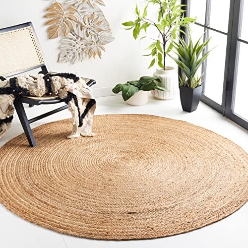SAFAVIEH Area Rug 6' Round - Cape Cod Collection- Natural Brown, Handmade Braided Flat Weave Jute (CAP252A)