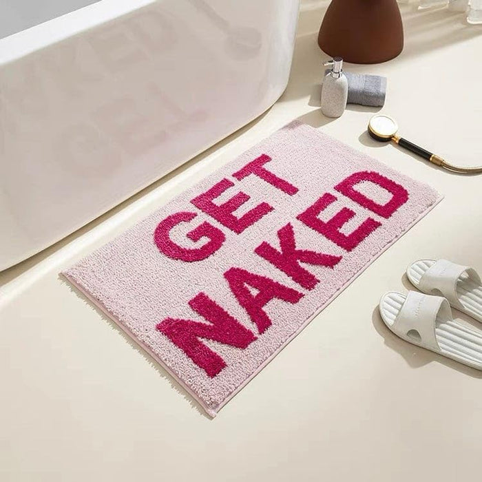 Get Naked Bath Mat Cute Bathroom Rugs Non Slip Small Bath Mat Funny Apartment Bathroom Decor Pink Bath Rugs for Tub and Shower,16"x24"