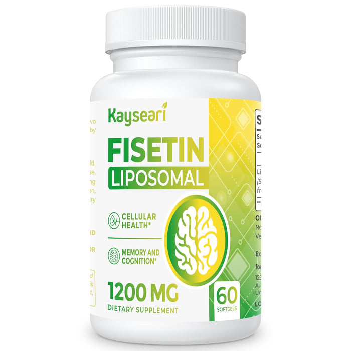 Kayseari Fisetin 1200mg Liposomal Fisetin Supplements 98% Pure Fisetin Polyphenols Antioxidants Immunity Health Aging Cognitive Support Non-GMO 60 Capsules