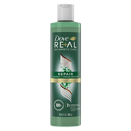 Dove RE+AL Bio-Mimetic Care Shampoo For Damaged Hair Repair Coconut + Vegan Keratin Sulfate-Free Coconut Shampoo 10oz