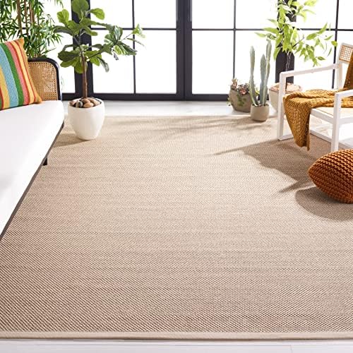 SAFAVIEH Area Rug 9x12 - Natural Fiber Collection - Large - Marble & Beige, Sisal, Woven Design with Border (NF143C)