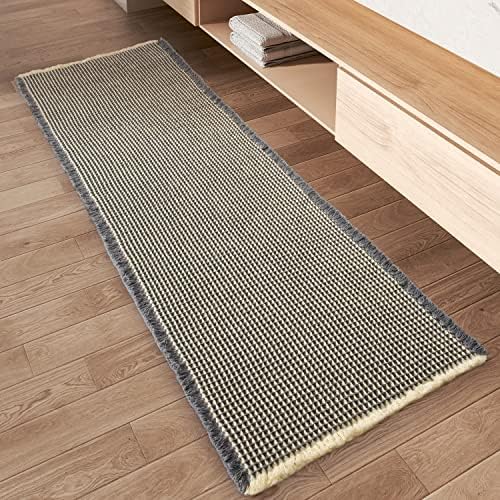 Upgraded Waffle Runner Rug Super Absorbent Non Slip Bath Mats for Bathroom Washable Bathroom Runner Rug with Tassels, Ideal for Hallway Bedroom Laundry Room, Dark Grey & Yellow, 2' x 6'(24" x 72")