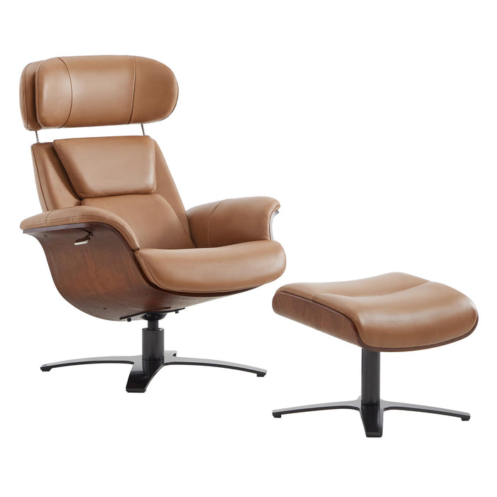 CHITA Genuine Leather Reclining Swivel Chair with Adjustable Headrest and Ottoman for Living Room, Saddle
