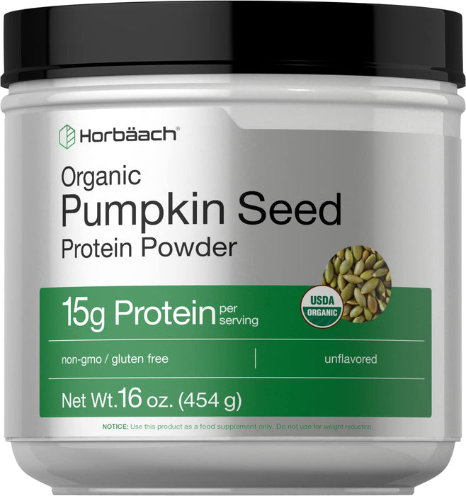 Horbäach Pumpkin Seed Protein Powder Organic | 16 oz | Vegetarian, Gluten Free, and Non-GMO Formula | Keto and Paleo Supplement | 15g of Protein Per Serving
