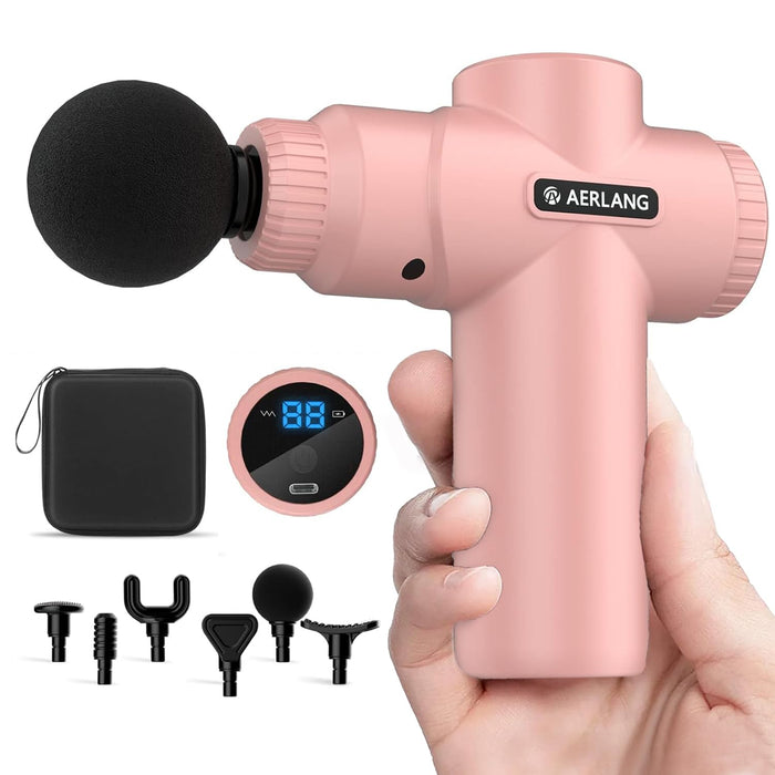 AERLANG Mini Massage Gun-Pink,Muscle Deep Tissue Massager Gun, Handheld Percussion Massager, Portable Quiet Massage Gun with Carry Case for Home Office Gym Motehr Day Gifts for Women Men Her