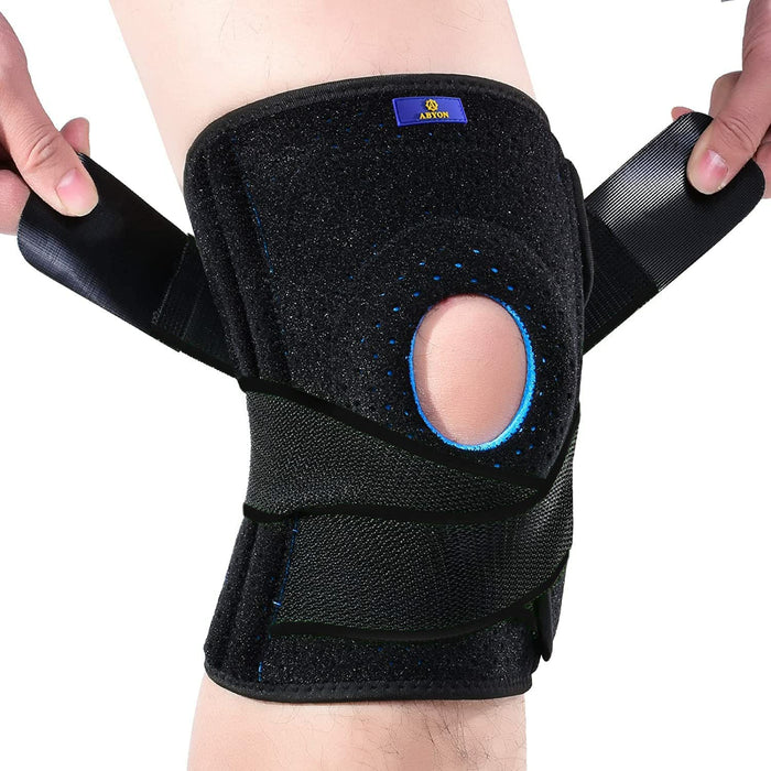 ABYON Knee Brace for Men & Women Meniscus Tear, Plus Size Knee Support with Dual Side Stabilizers & Crossed Compression Straps for Knee Pain Relief, ACL, Arthritis and Post-Surgery Recovery (FSA/HSA Eligible) - Please Check How To Size Video