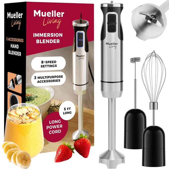 Mueller Immersion Blender Handheld - 8 Speed Stainless Steel Electric Hand Blender, 3 in 1 Emulsion Blender Handheld with Turbo Mode, Stick Blender Emulsifier for Kitchen for Soup, Smoothie, PureeGET 20% OFF STOREWIDE!