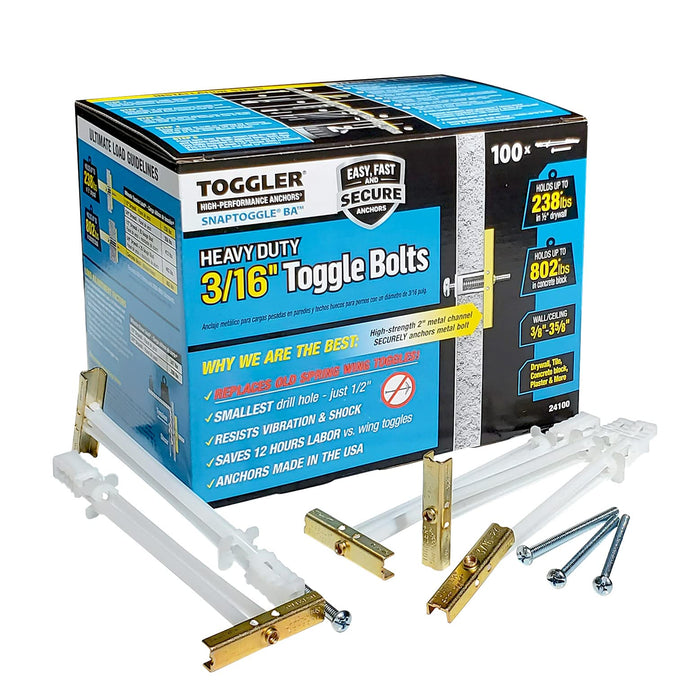 (BA) 3/16-24 Toggler SNAPTOGGLE Heavy Duty Toggle Bolt Zinc with 3/16-24 x 2 1/2 Combo Pan Machine Screws Zinc (100 Pcs)