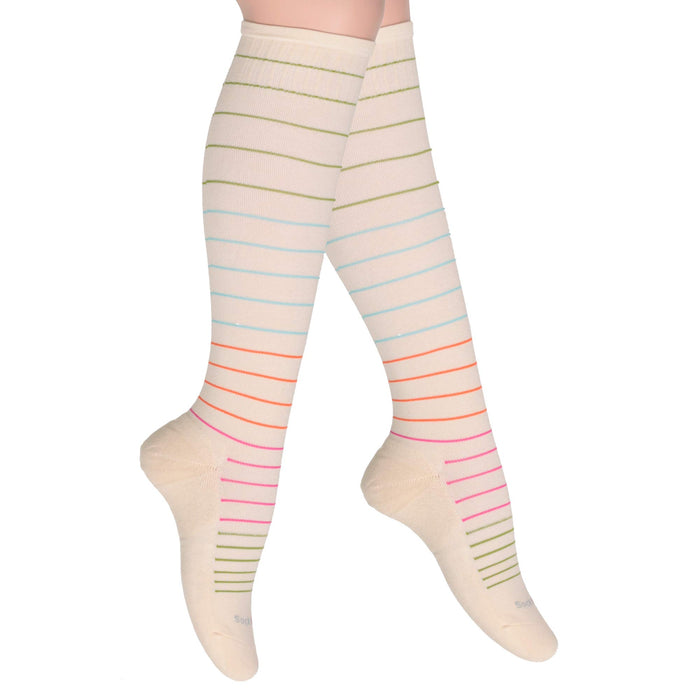 SocksLane Cotton Compression Socks for Women & Men. 15-20 mmHg Support Knee-High Nude Stripes S/M