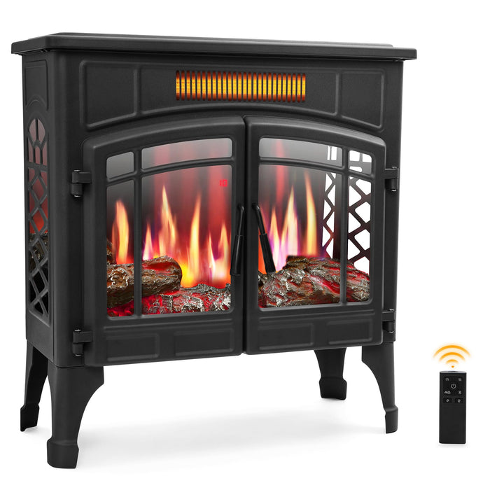 RealSmart Electric Fireplace Heater, Freestanding Stove Heater with 3D Realistic Flame Effect, Fireplace Stove Overheat Safety Protection for Indoor Use Bedroom,750W 1500W Retro Black
