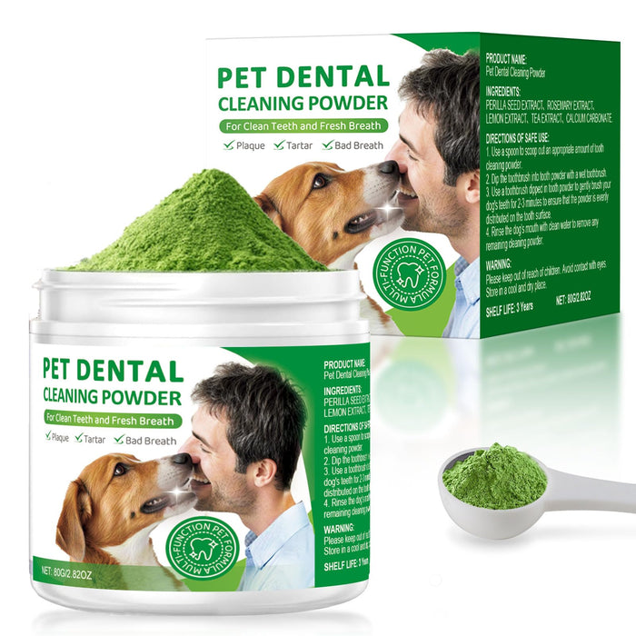 Dog Dental Powder,Dog Teeth Cleaning Powder,Dog Dental Cat Dental Care,Cat and Dog Teeth Cleaning,Canine Plaque Remover Helps Reduce Bad Breath,Improve Pet's Oral Cavity and Freshen Breath(80G)