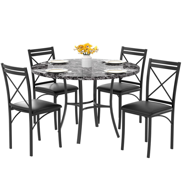 VECELO 5 Piece Dining Table Set for 4, Faux Marble Dinette with Chairs for Kitchen, Breakfast Nook, Small Space, Dark Black