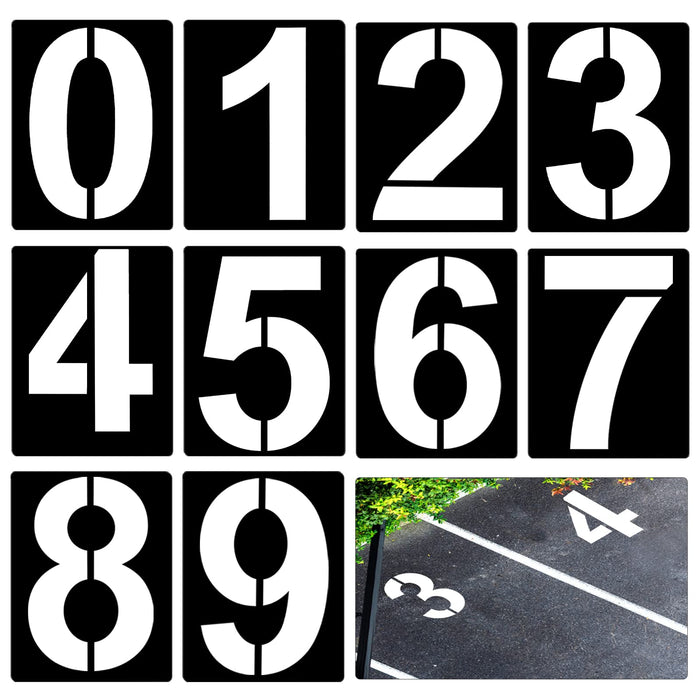 AIEX 12inch Large Number Stencils, Reusable Curb Address Numbers 10pcs Plastic Parking Stencils for Painting from 0 to 9