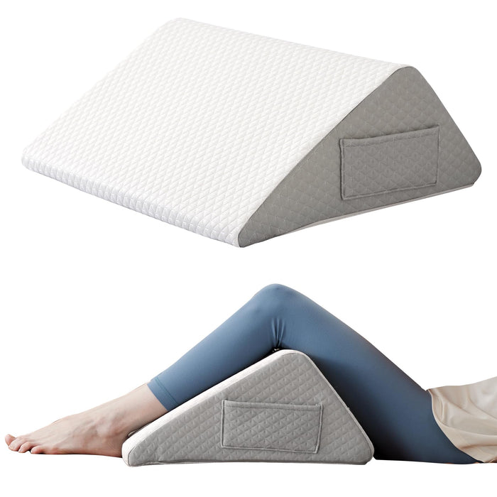 Ruqmuis Knee Wedge Pillow, 8” Knee Pillow for Back Sleeping, Leg Pillow, Triangle Pillow for Knee Support, Bolster Pillow for Legs, Post Surgery Recovery, Back Hip Ankles Pain Relief, White/Grey