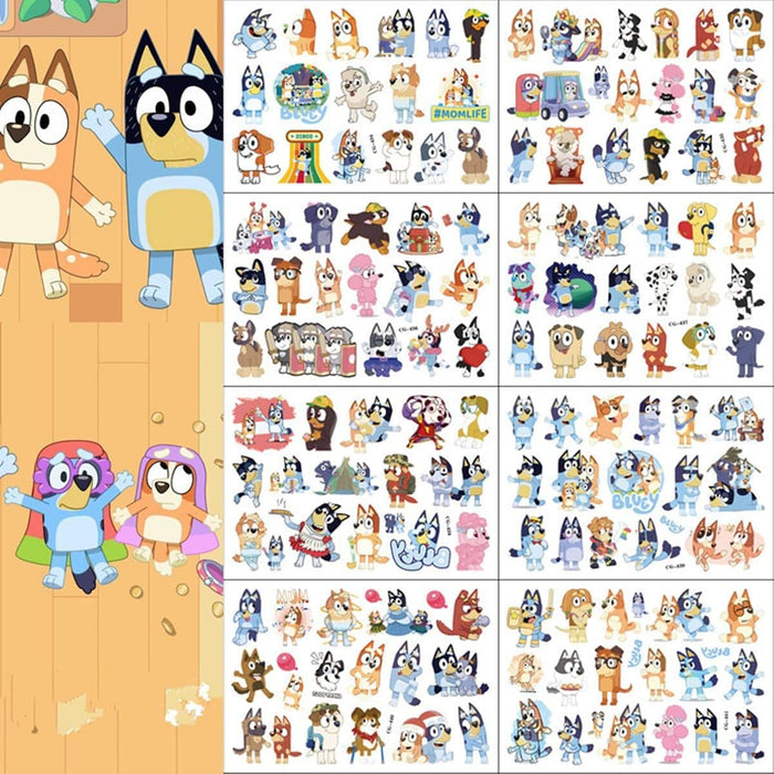 Blue Temporary Tattoos Stickers for Kids,Birthday Themed Party Supplies Decoration Favors, Cartoon Sticker Tattoos Gift for Kids Boys Girls Prizes Carnival Christmas Rewards (8 Sheets)