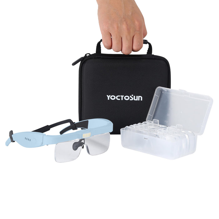 YOCTOSUN Magnifying Glasses for Close Work with 3 LED Lights, Storage Case, Head Strap and 5 Detachable Lenses 0.75X,1.25X,2.0X,3.0X 4.0X, Headset Magnifier for Jewelry, Hobby & Crafts