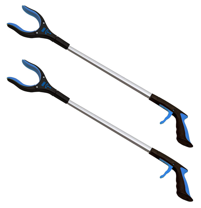 RMS 2-Pack 34 Inch Extra Long Grabber Reacher with Rotating Jaw - Mobility Aid Reaching Assist Tool (Blue)
