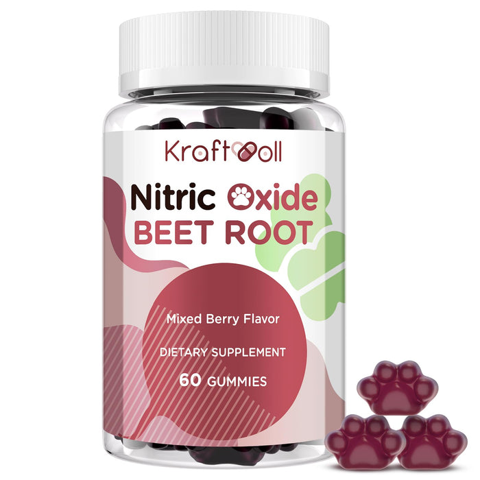 Kraftvoll Nitric Oxide Beet Root Gummies with Grapeseed Powder, Pomegranate Powder, Vitamin C & B12 β Sugar-Free, Mixed Berry Flavor β 60 Gummies
