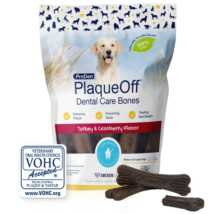ProDen PlaqueOff System Dental Care Bones for Dogs - Dog Breath Freshener & Plaque Remover - Dog Teeth Cleaning for a Healthy Mouth - Turkey Cranberry Flavor - 17 oz