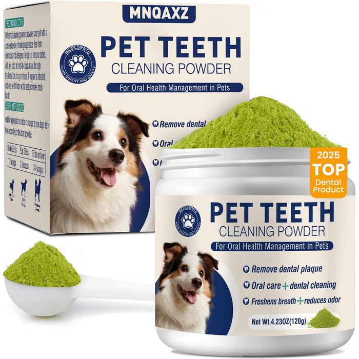 Dental Powder for Dogs Dog Teeth Cleaning Products Dog Tooth Cleaning Powder with Probiotics for Dogs Bad Breath Treatment Plaque and Tartar for Small Medium and Large Pet Dental Cleaner 120 Grams