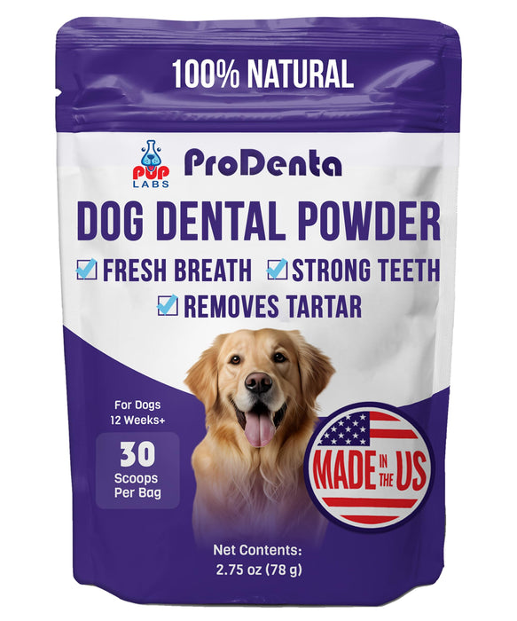 Pup Labs ProDenta, All-Natural Dog Dental Powder and Breath Freshener, Easy-to-Use Dog Teeth Cleaning Powder Against Leaky Gums, Teeth and Tartar Remover Made in USA, 30 Scoops