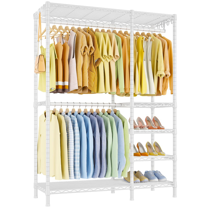 Ulif F2 Clothes Rack, 5 Tiers Heavy Duty Garment Rack for Bedroom, Freestanding Adjustable Closet Storage Organizer, 46.1" W x 15.4" D x 78.3" H, Load 630lbs, Upgraded White
