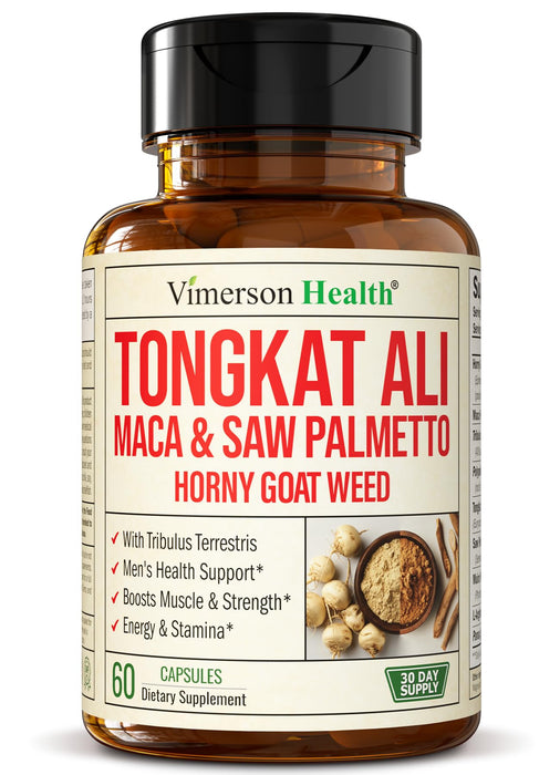 Tongkat Ali & Hornygoatweed for Men with Maca Root Powder, Saw Palmetto for Men and Tribulus Terrestris - Healthy Testosterone Support and Balanced Energy Supplements - 60 Premium Tongat-Ali Capsules