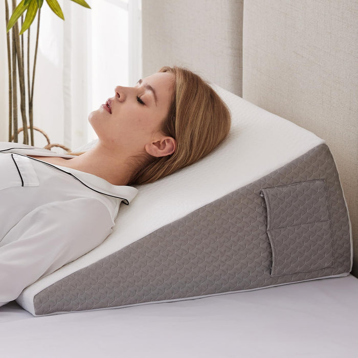 Ruqmuis Wedge Pillow for Acid Reflux, Bed Wedge Pillow for Headboard 10", Pillow Wedge for Back Pain Relief, Post Surgery, Elevated Pillows for Sleeping, Snoring, Triangle Pillow with Cover, White