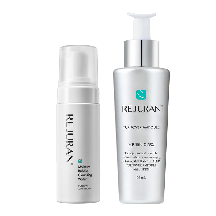 REJURAN® Turnover Ampoule 1.01 fl oz & Moisture Bubble Cleansing Water 5.07 fl oz - Anti-Aging Face Serum Firmness, Radiance - c-PDRN® - Facial Foaming Cleanser pH-Balanced Hydratin Korean Skin Care