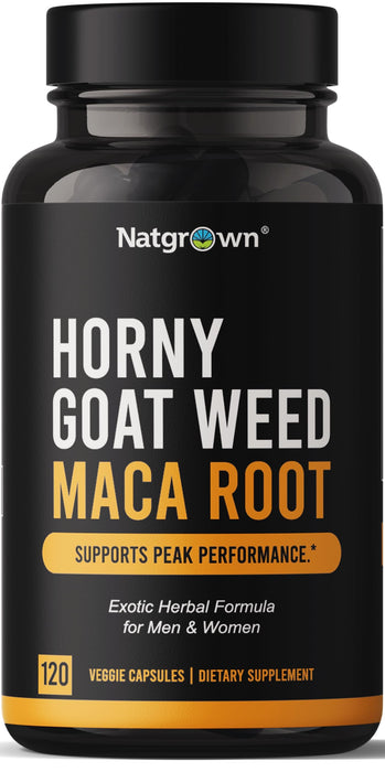 Natgrown Horny Goat Weed and Maca Root Extract Supplement for Men & Women (Epimedium Extract, Hornygoatweed) Vegan Capsules -120 Ct