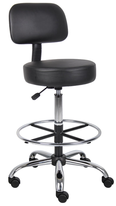 Boss Office Products Be Well Medical Spa Drafting Stool with Back, Black