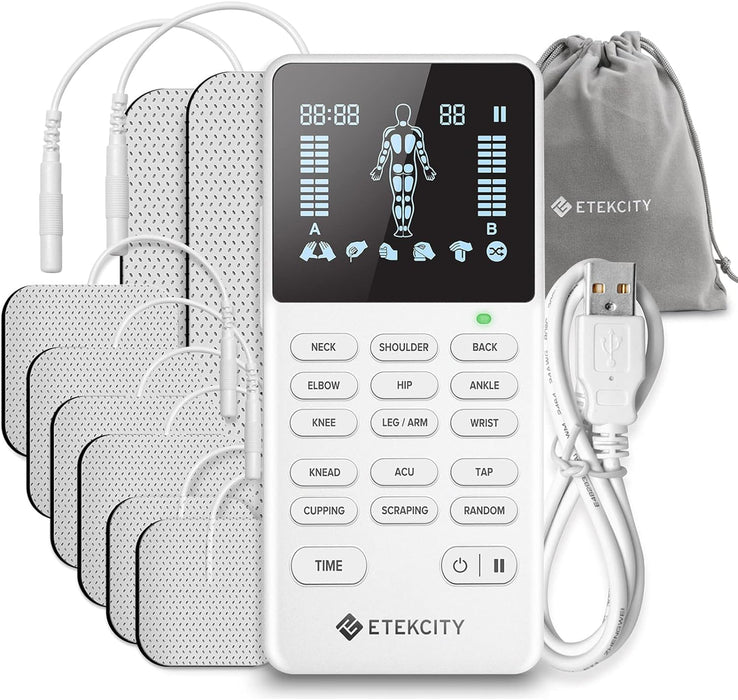 Etekcity FSA HSA Store Eligible 4-Output TENS Unit, Muscle Stimulator Machine for Pain Relief Physical Therapy, Back, Nerve, Sciatica, Neck, Shoulder,Period Cramp Relaxer,Rechargeable Electric Device
