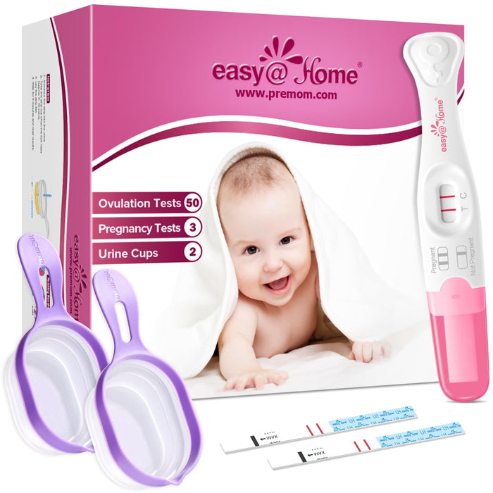 Easy@Home Ovulation & Pregnancy Test Kit: 50 Ovulation Test Strips + 3 Pregnancy Tests + 2 Collapsible Pee Cups - Accurate LH Surge Tracking & Early hCG Detection & Hygienic Home Use Urine Cup for TTC