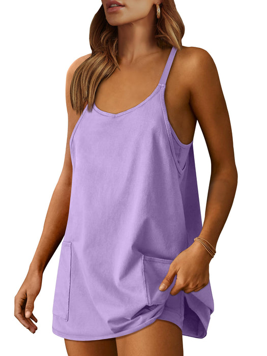 ANRABESS Women Athletic Dress Summer Tennis Workout Active Sports Mini Romper Dress Built in Shorts Travel Vacation Clothes Purple X-Smal
