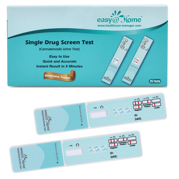 Easy@Home Single Drug Screen Test (Cannabinoids Urine Test) - THC Tests for Home THC Drug Test Urine Detox Kit Cutoff Level 50ng/mL Individually Wrapped - EDTH-114 (25 Pack)