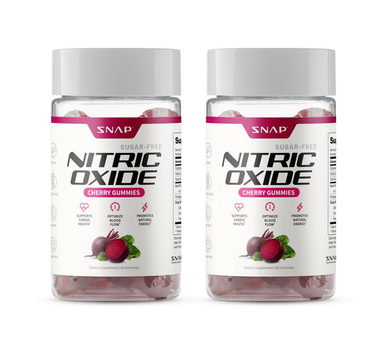 Snap Supplements Beet Root Gummies, Nitric Oxide Supplement w/Organic Beets, Vitamins, Pomegranate & Antioxidants for Energy, Heart Health & Circulation Support, 60 Sugar Free Gummies, 2 Pack, Cherry