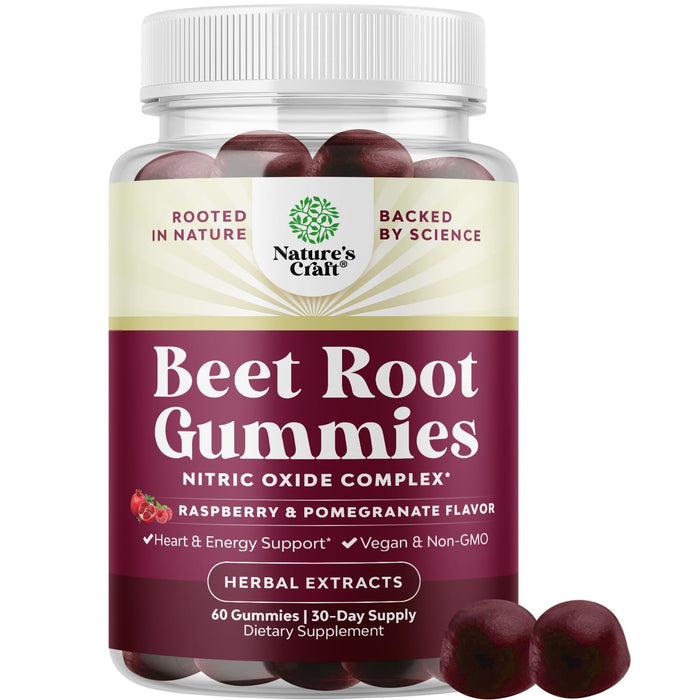 Flow Boosting Beet Root Gummies - Invigorating Beet Gummies for Adults Nitric Oxide Energy & Heart Health Support with Grapeseed Pomegranate & Vitamin B12 - Vegan Non-GMO & Gluten Free (1 Month)