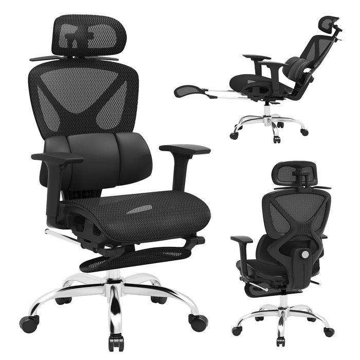 Freepub Ergonomic Mesh Office Chair, Home Desk Chair Comfy with Adjustable Lumbar Support 3D Headrest and Armrests, Reclining Big and Tall High Back Computer Gaming Chairs for Man Women, 350lbs Black