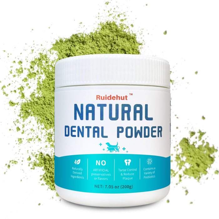 Natural Dog Dental Powder - Teeth Cleaning Powder - Removes Plaque and Tartar - Breath Freshener - Contains Probiotics to Fight Bad Breath - Large Size for Multi-Dog Households (7.05 Oz)