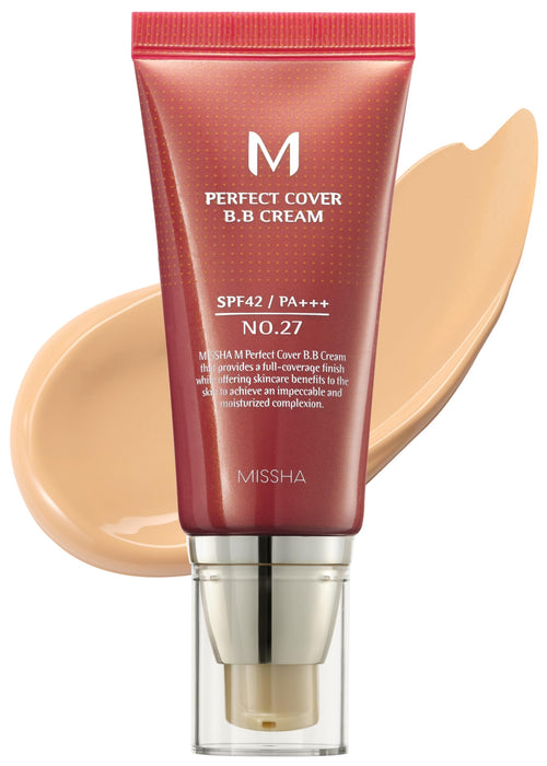 MISSHA M PERFECT COVER BB CREAM #27 SPF 42 PA+++ 50ml-Lightweight, Multi-Function, High Coverage Makeup to help infuse moisture for firmer-looking skin with reduction in appearance of fine lines