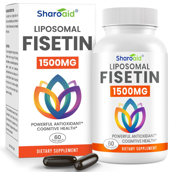 Sharoaid 1500mg Fisetin Supplements - Powerful Absorption with Liposomal Delivery,98% Pure Fisetin,Polyphenol Antioxidant for Healthy Aging,Non-GMO - 1 Bottles, 60 Softgels for Adults