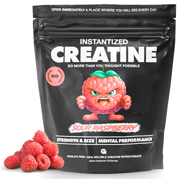 Gains in Bulk Instantized Creatine Monohydrate Powder - Pre Workout Supplement, Support Muscle Endurance, High Energy and Cognitive Function, 100% Soluble, No Bloating - Sour Raspberry | 30 Servings