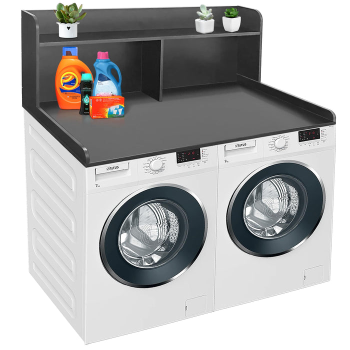 Royxen 2-Tier Washer Dryer Countertop,19.5"H Wood Washer and Dryer Topper with Storage Shelf,Laundry Countertop Over Washer Machine, Universal Fit for Laundry Room Organization (Black, 54"W X 27.5"D)