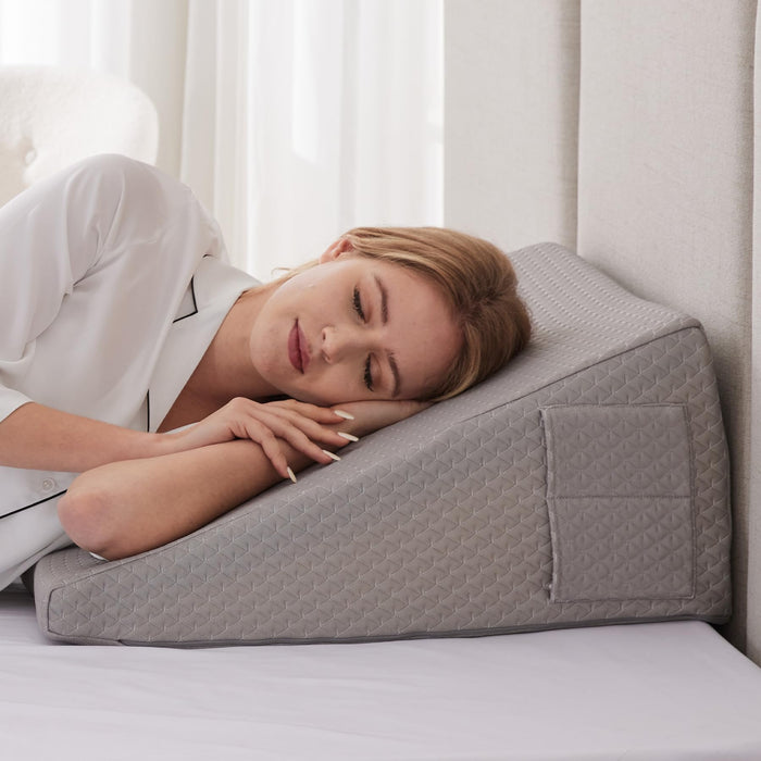 Ruqmuis Wedge Pillow for Sleeping, 10" Bed Wedges Pillow for Headboard, Triangle Incline Wedge for Acid Reflux, Pillows Wedge for Back Pain Relief, Elevated Leg Pillows After Surgery, Snoring, Grey