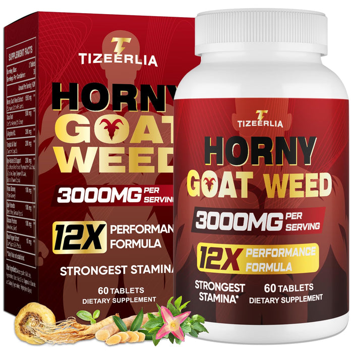 Hornygoatweed for Men, 12 in 1 Horny Goat Weed, Maximum Strength Male Enhancing Supplement with Maca Root, Tongkat Ali, Panax Ginseng, Saw Palmetto, for Hormone, Stamina, Performance, Energy, 60 Count