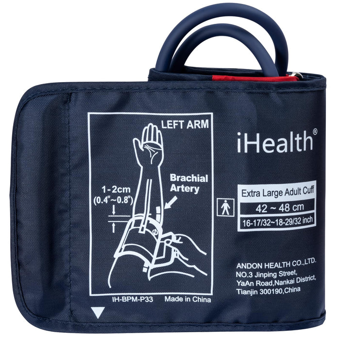 iHealth Extra Large Adult Blood Pressure Cuff (16.5"-18.9" | 42-48cm) - XL Replacement BP Cuff for Big Arms, Compatible with iHealth Track Smart Upper Arm Blood Pressure Monitor, Adult Cuff Only