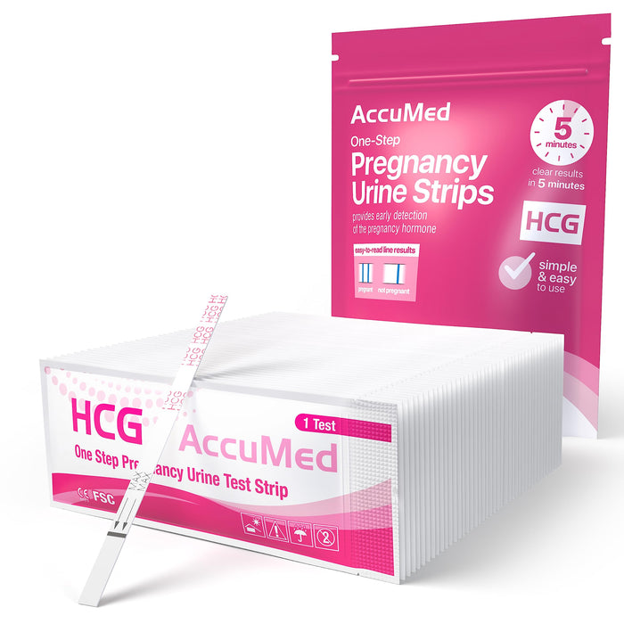 AccuMed Pregnancy (HCG) Test Strips Kit, Clear and Accurate Results, 99% Accurate, 50 Count