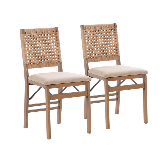Linon Bennett Natural Folding Chair with Woven Rope Back and Linen Upholstered Seat Set of 2