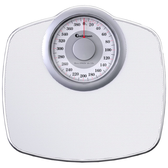 Adamson A25 Scales for Body Weight - Up to 400 LB - 5.3" Dial on 12.4" x 12" Platform - Anti-Skid Rubber Surface - High Precision Bathroom Scale Analog - Durable with 20-Year Assurance - Full White