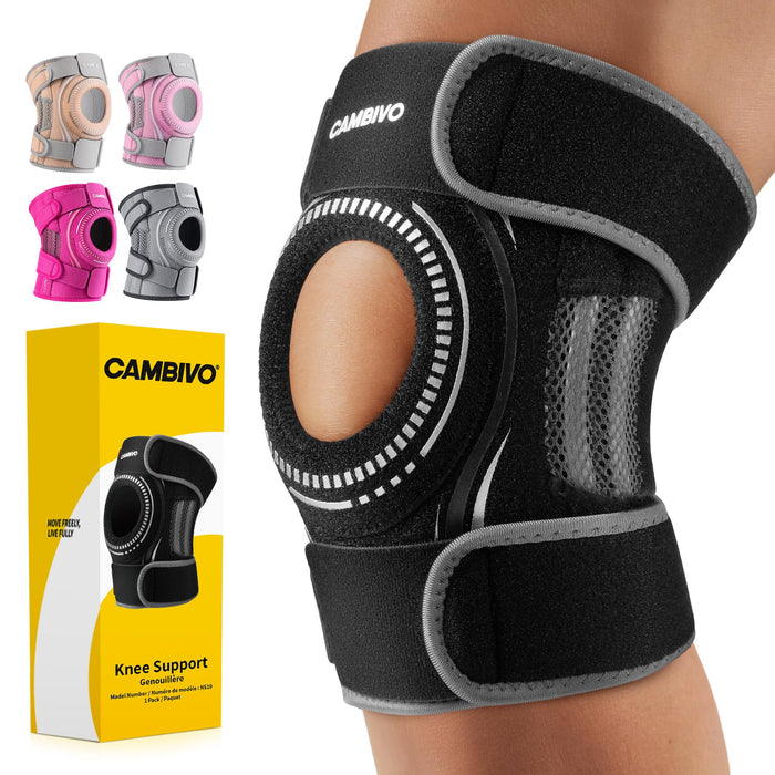 CAMBIVO Elite Motion Series Knee Brace for Women & Men with Side Stabilizers, Patella Knee Brace for Meniscus Tear, Knee Support for Knee Pain Relief, Running, Basketball, Workouts (Black, XX-Large)